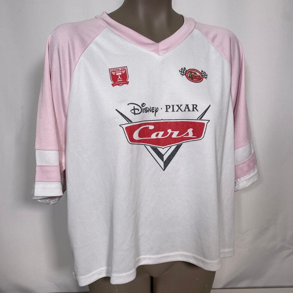 Disney Pixar Cars Lightning McQueen #95 White Piston Cup Jersey Women's LARGE - Picture 6 of 9